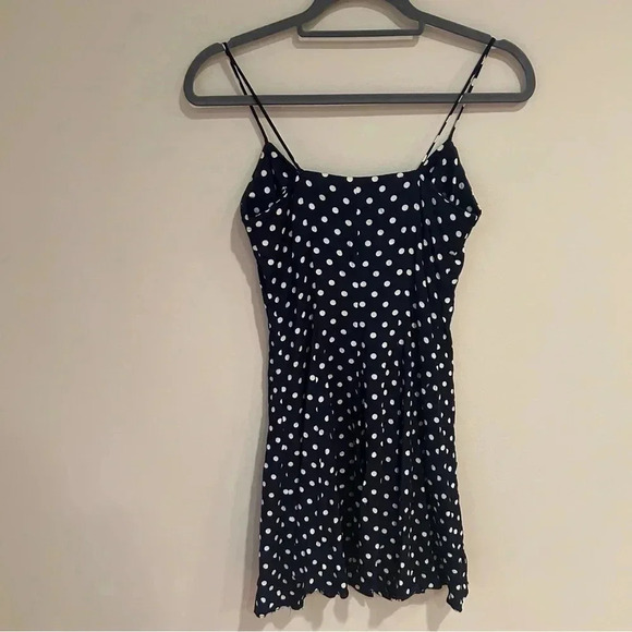 Moda International Vintage 1990s Navy White Polka Dot Button Up Mini Dress 6 - Picture 5 of 6
